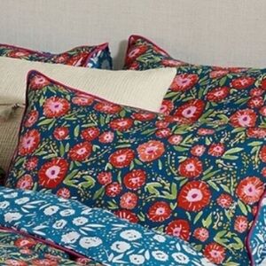 Anthropologie Floral Pillow Shams in Navy, Red, Pink & Green